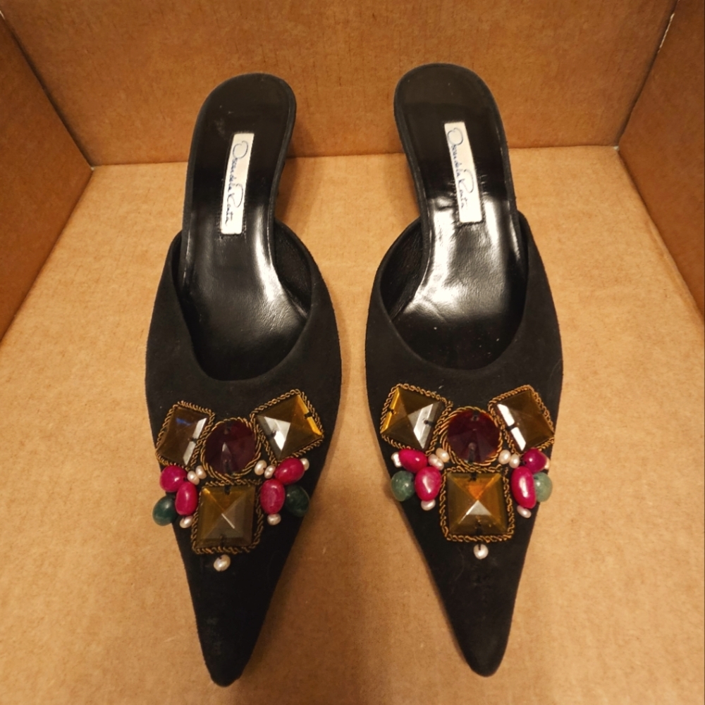 Oscar de la Renta Mules multi color  Beads Embellished Shoe 36 6 US